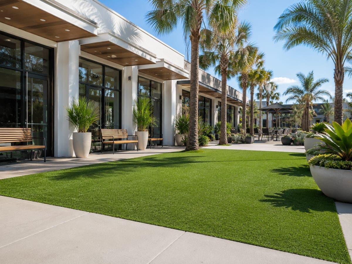 Turf at a commercial storefront or office park